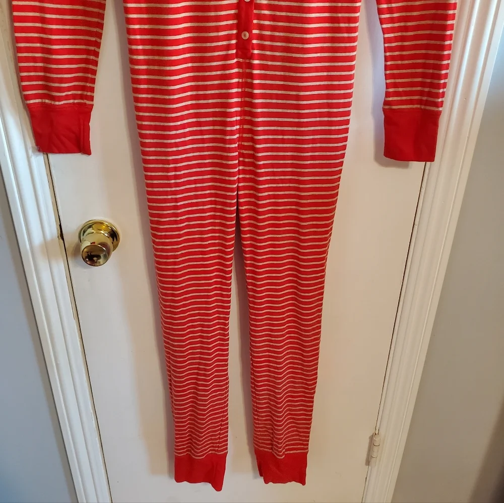 Jcrew Womens Red Striped Union One Piece Pajama Size M Long Johns Loungewear